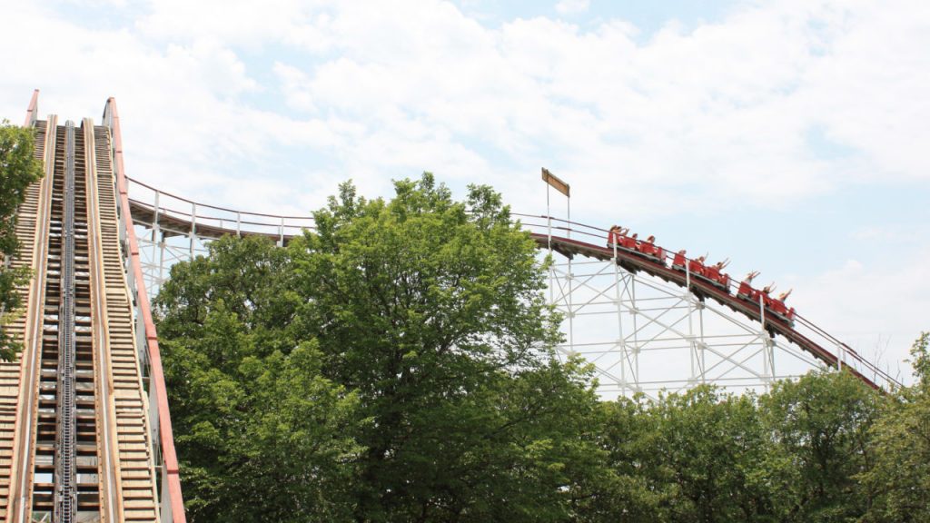 Guests riding Wild Cat at Frontier City