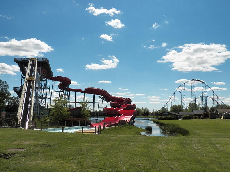 Photo of big red water slide.