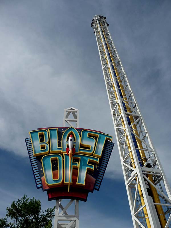 Blast Off sign in front of Blast off ride.