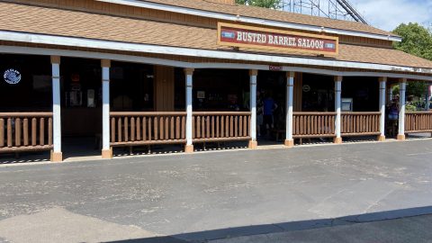 Outside of Busted Barrel Saloon at Six flags