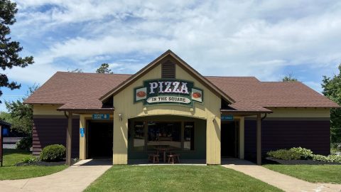 exterior of Pizza in the square at Six Flags