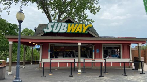 Exterior and sign of Subway at Six Flags
